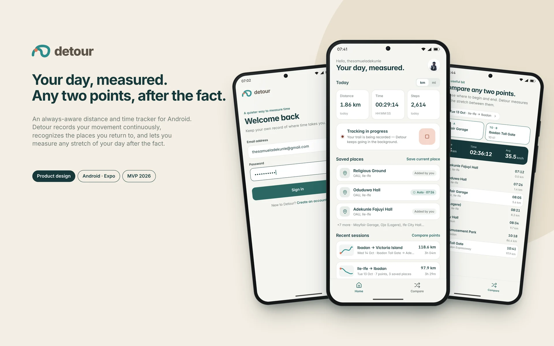 Detour app screens