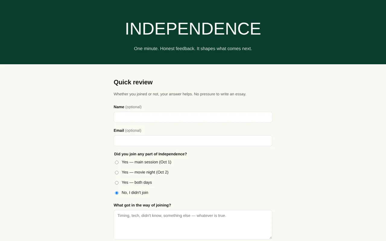 The post-event review form