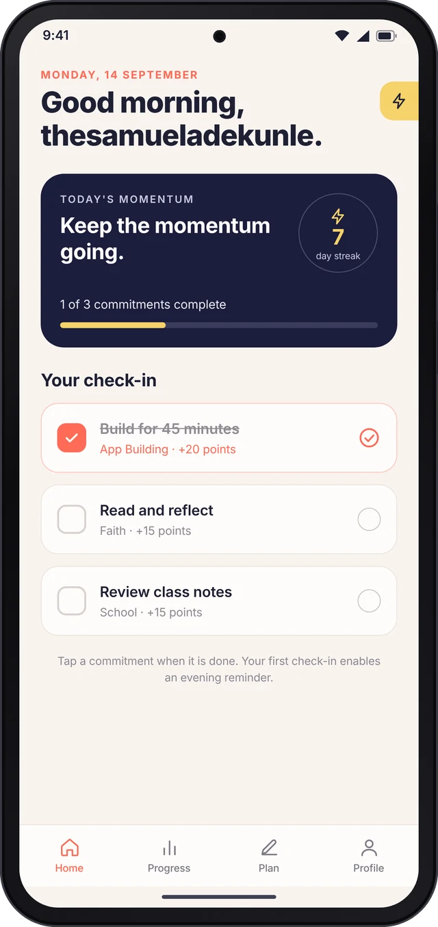 Jiggy home screen with today's check-in list