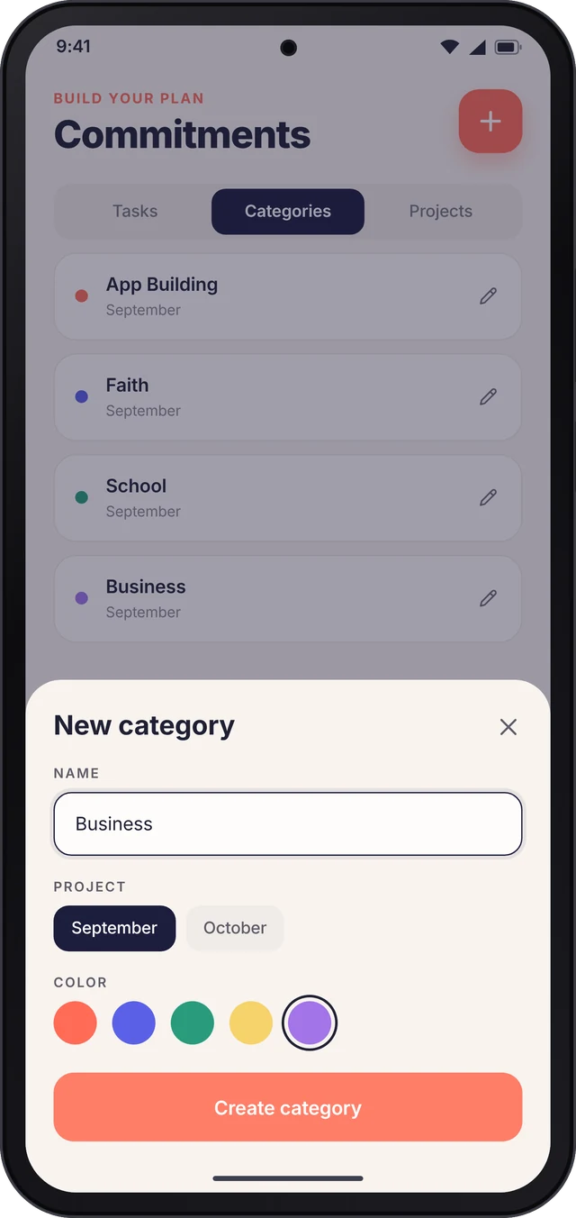 New category with colour picker