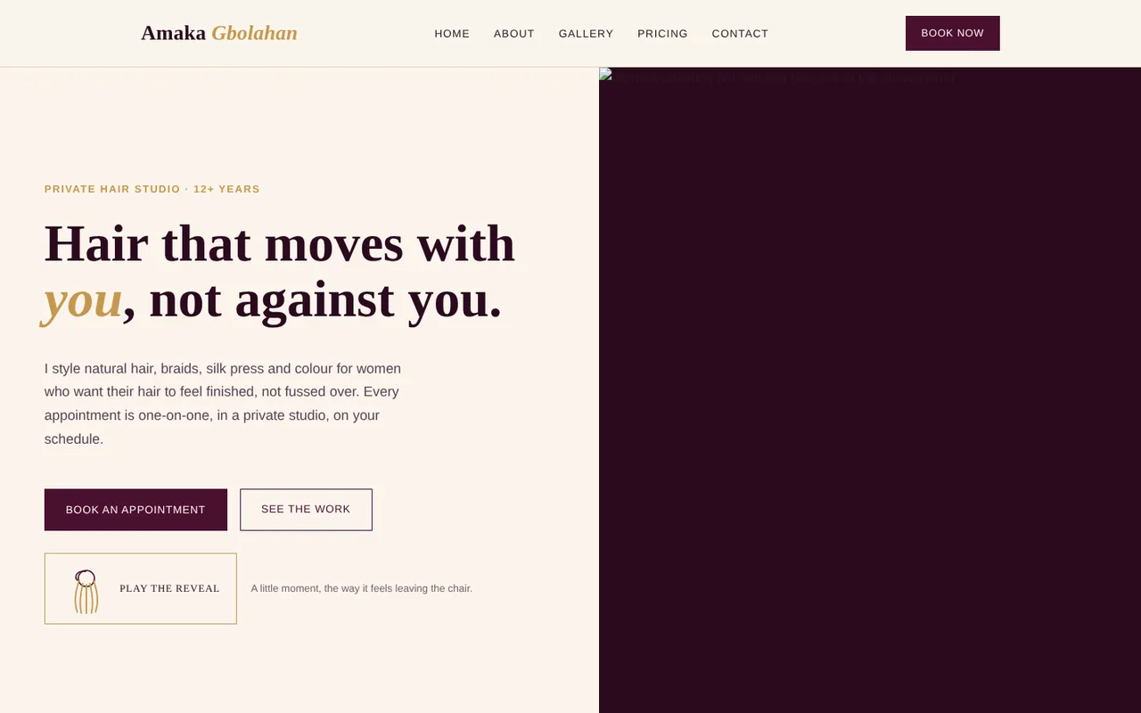 Amaka Gbolahan hair studio concept website