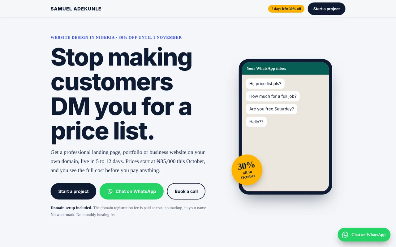 October Discount landing page