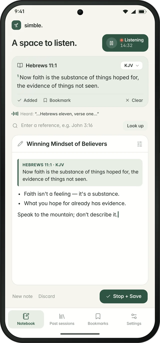 Hebrews 11:1 detected and shown in the scripture strip while listening
