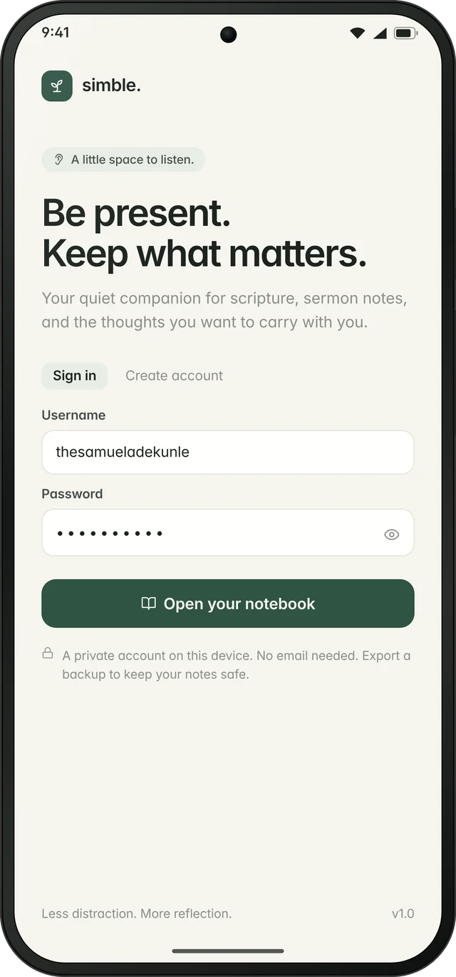 Sign in screen
